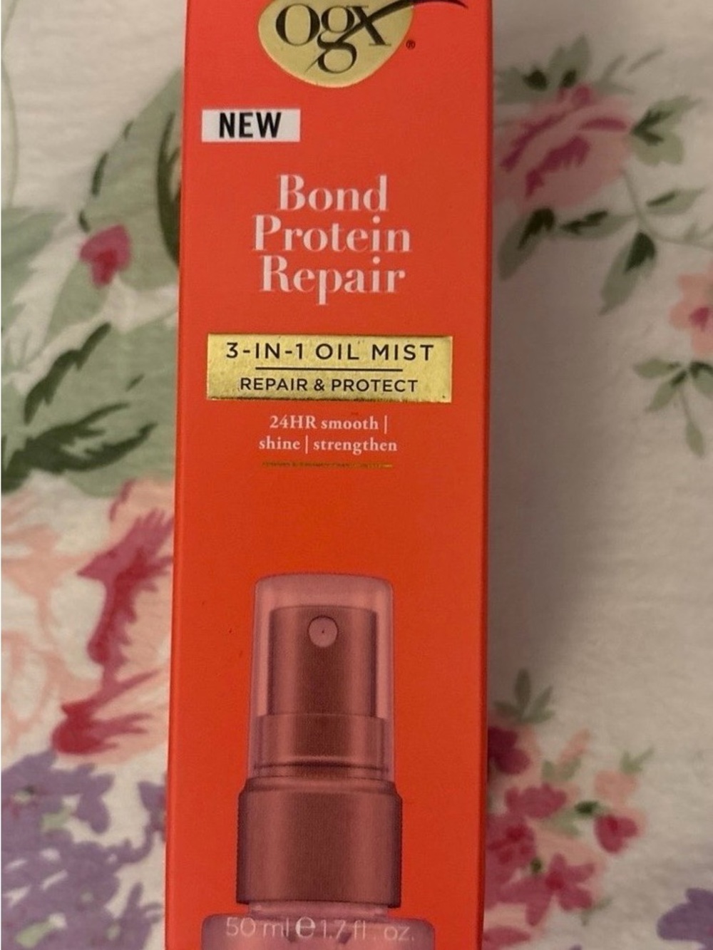 OGX Bond Protein Repair 3-in-1 Oil Mist — Vibrant Orange Box